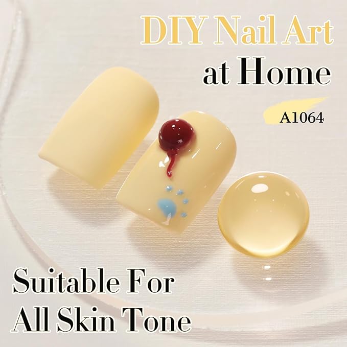 Double Rhythm 0.50 OZ Gel Polish Hema Free Same Color Same Bottle Golden Round Translucent Neutral Natural Milky 15 ML Jelly UV Polish Art DIY at Home (Cream Yellow-C1064)