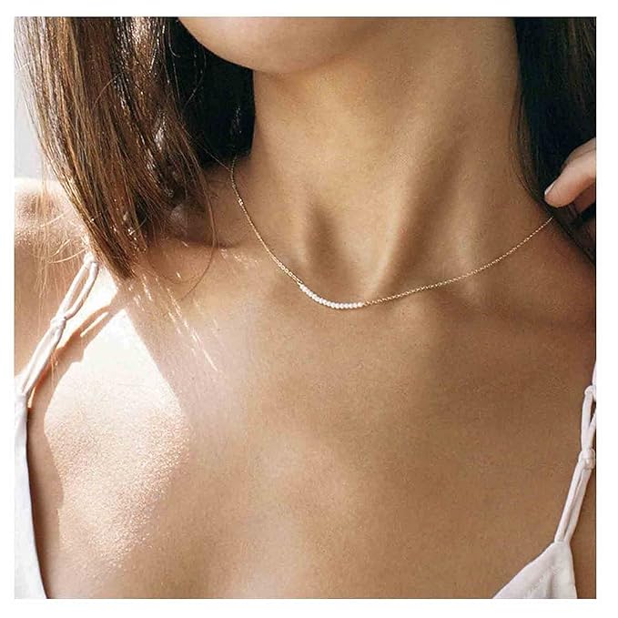 Boho Pearl Pendant Necklace Gold Pearl Bar Choker Necklace Bridal Pearl Chain Necklace Wedding Necklace Jewelry for Women and Teen Girls-VivaGrace Women