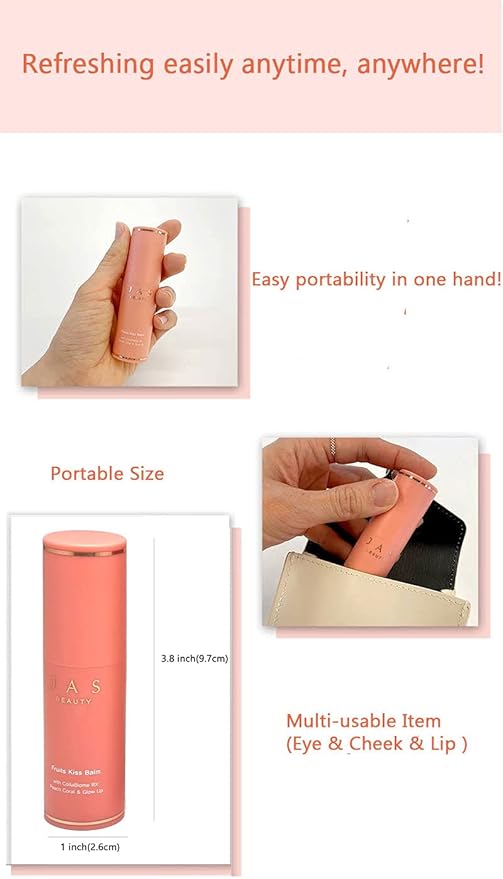 JAS 3-in-1 Eye, Cheek, Lip Glow Up Fruits Kiss Stick Multi Balm 10g, Hypoallergenic, Peach Coral, Oil Free, Portable Size, Multi usable,Sebum Care-VivaGrace Women