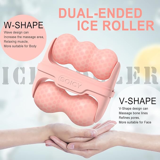 Ice Roller for Face and Eyes - Facial Skin Care Tools with 2 in 1 Face Roller and Travel Case, Self Care Gift for Men Women (Pink)-VivaGrace Women