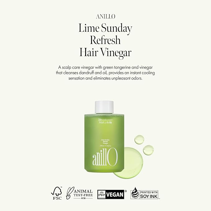 Lime Sunday Refresh Hair Vinegar with Vitamin C, Vinegar, Green Mint for Deep Cleansing Oily Scalp and Reducing Oil Production, Lime Citrus Scent, Silicone, Sulfate & Paraben Free (200ml / 6.76 fl.Oz)-VivaGrace Women
