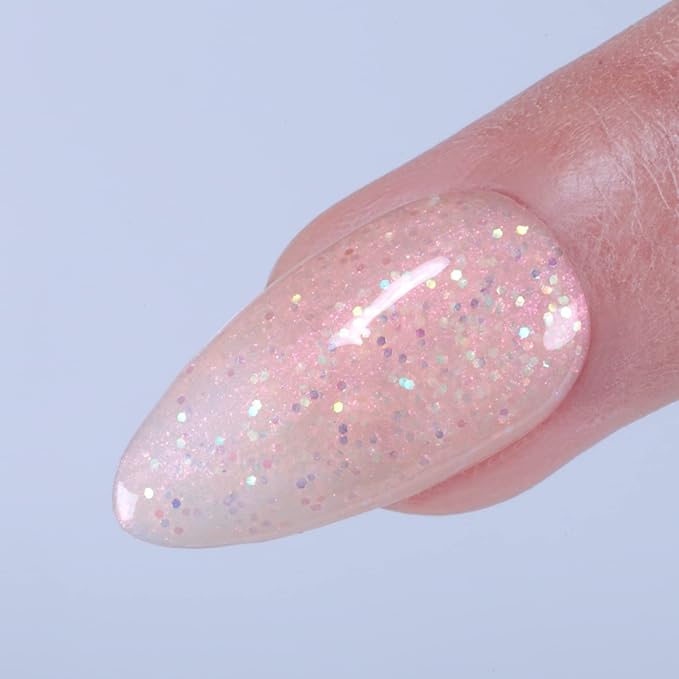 Imtiti Sequins Glitter Light Pink Gel Nail Polish, UV LED Soak Off Shimmer Pink Nail Polish,Nude Pink Sparkle Gel Polish