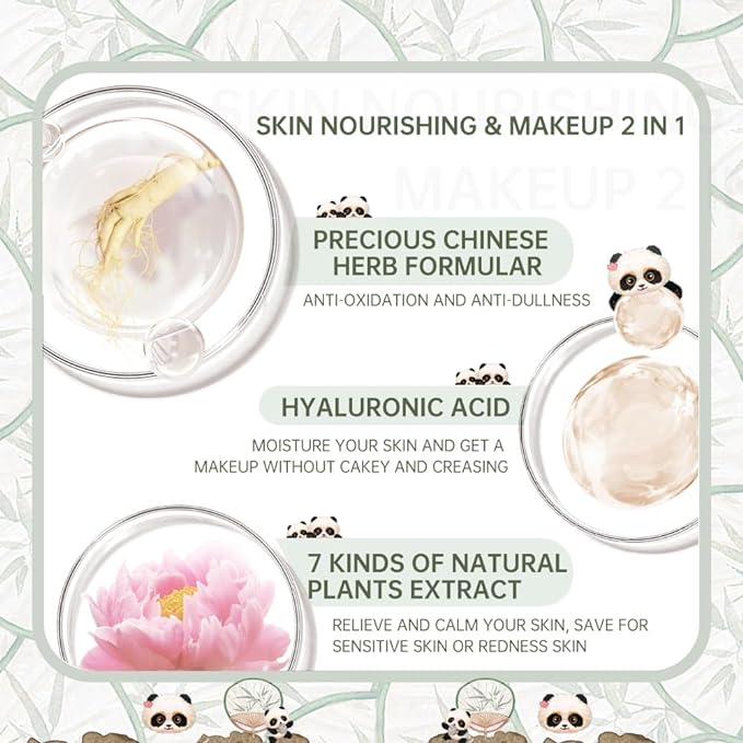 CATKIN Panda Land Full Coverage Cushion Fondation, Breathable Hydrating Nourishing Poreless Face Makeup Save for Sensitive Skin,Sheer Finish (W11 Light)-VivaGrace Women