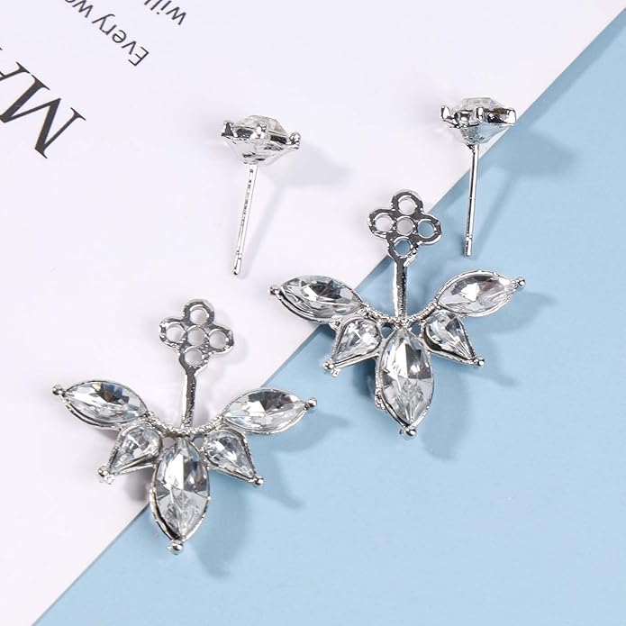 Boho Crystal Lotus Jackets Earrings Gold Crystal Studs Earrings Sparkle Rhinestone Ear Jackets Earrings CZ Ear Climber Earrings Wedding Earrings Jewelry for Women and Girls-VivaGrace Women