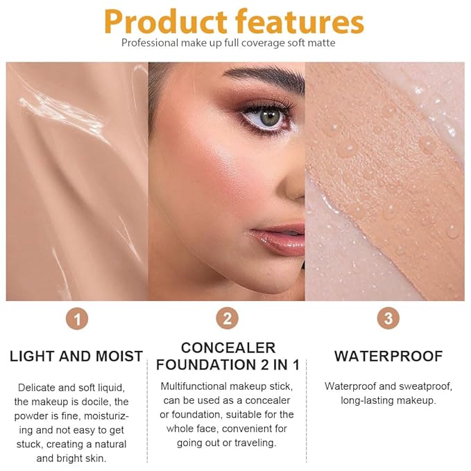 2 Pack Liquid Foundation Cream with Foundation Brush for Face Makeup,Durable Full Coverage Matte Concealer Make Up,Oil Control & Waterproof Base Primer -1 Fl.Oz (#04)-VivaGrace Women
