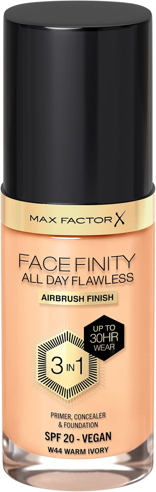 Max Factor Facefinity 3-in-1 All Day Flawless Liquid Foundation, SPF 20-44 Warm Ivory, 30 ml-VivaGrace Women