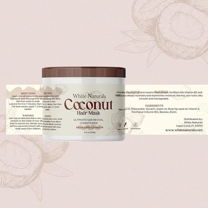 Organic Coconut Hair Mask for Hair Growth and Volume, Moisturizing and Deep Conditioning Mask For Dry Damaged Hair, Hair Tchicking Treatment Cream Mask, Fights Breakages and Split Ends-VivaGrace Women