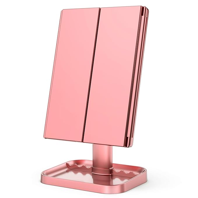 HUONUL Makeup Mirror, 10X 3X 2X Magnification, Lighted Makeup Mirror, Touch Control, Dual Power Supply, Portable LED Mirror, Women Gift (Rose Gold)-VivaGrace Women