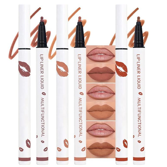 3Pcs Longwear Liquid Lip Liner Stain Marker Pen Set Long Lasting Waterproof, Mocha Light Nude Brown Matte Permanent 24 Hour Lip Liner and Lipstick Combo Color Stay Lipliner All Day Lip Stains peel off-VivaGrace Women
