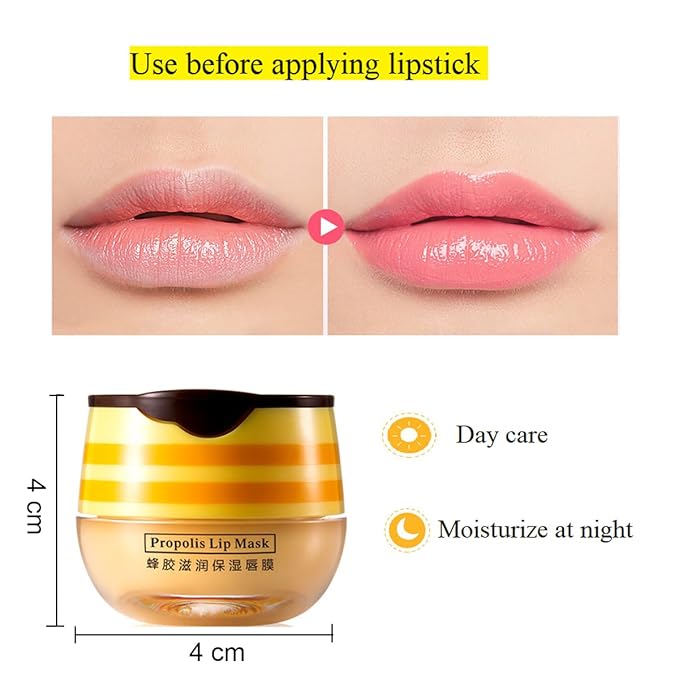 4 PCS Bee Lip Balm Honey Pot,Honey Lip Mask,Honey Propolis Lip Mask Moisturizing Moisture Nourishing Dry & Chapped Lips,Lip Care and Reduces Lip Lines,Lip Exfoliating-VivaGrace Women