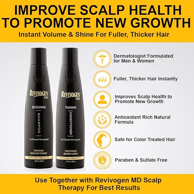 Revivogen MD Bio-Cleansing Shampoo and Conditioner for Thinning Hair, DHT Blocker Shampoo, Hair Loss Shampoo, Shampoo Thinning Hair, Conditioner for Thinning Hair, Hair Loss Conditioner 12oz-VivaGrace Women
