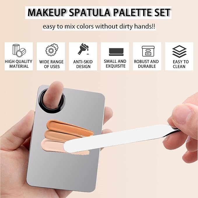 Picasso Makeup Spatula,Foundation Spatula,Foundation Palette,Make Up Spatula Tool,Mixing Nail Art Palette Beauty Skincare Cosmetic Spatula Makeup Tools,(Spatula+Palette+2 Pcs Powder Puff)-VivaGrace Women