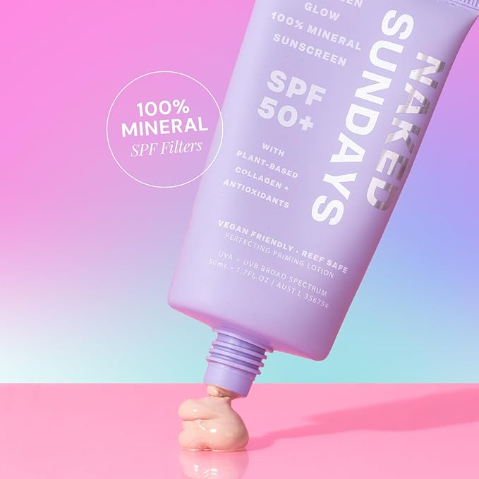 Naked Sundays SPF 50 Daily Facial Moisturizer, All-in-one Mineral Sunscreen, Face Lotion, Makeup Primer with Broad Spectrum UVA/UVB + Zinc Oxide, 50ml-VivaGrace Women