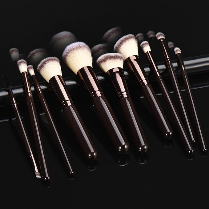10 Piece Black brown Makeup Brushes and 10 Piece Makeup Sponge – Wooden Handle,with Soft Synthetic Bristles,|Professional Makeup Brushes set for Women & Girls|-VivaGrace Women