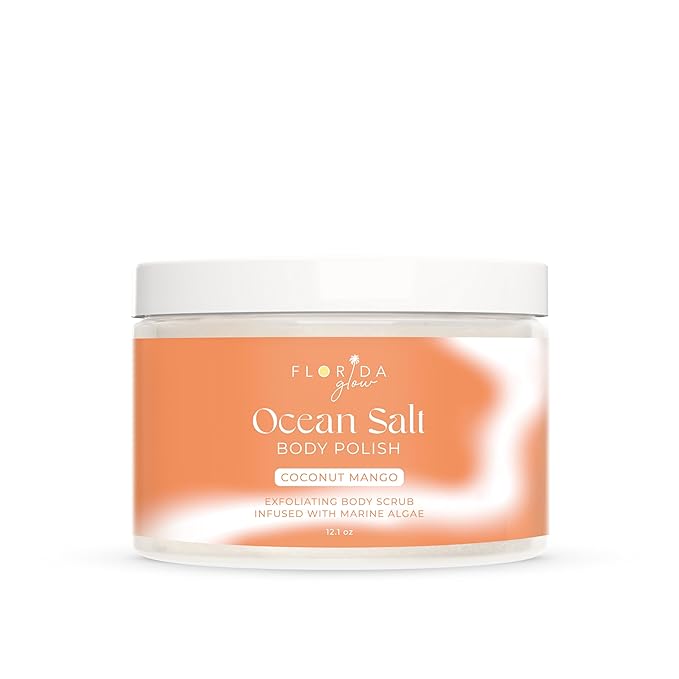 Sea Salt Body Scrub by Florida Suncare - Ocean Salt Body Polish Infused with Marine Algae - Exfoliating Face and Body Scrub - Facial Scrub Exfoliator to Tackle Acne (Coconut Mango, 12.1 oz)-VivaGrace Women
