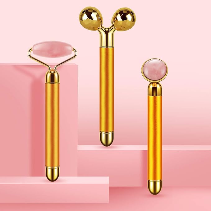 3-IN-1 Electric Jade Roller 3D Roller Facial Roller & Face Massager,Gold-VivaGrace Women