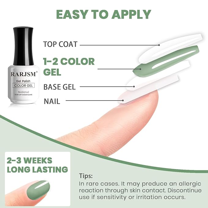 RARJSM Sage Green Gel Nail Polish Sage Gray Gel Nail Polish 1PCS 15ML Green High Pigment GelPolish Soak off UV LED Curing Required Nail Art French Manicure Salon DIY at Home