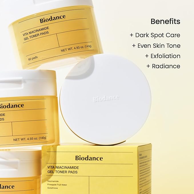 Biodance Vita Niacinamide Gel Toner Pads, Dark Spot Corrector, Evening Skin Tone, Hydrating for Sensitive Skin, Gentle Exfoliating Toner Pads, Korean Skincareㅣ4.93 fl.oz.(140g)*60Pads-VivaGrace Women