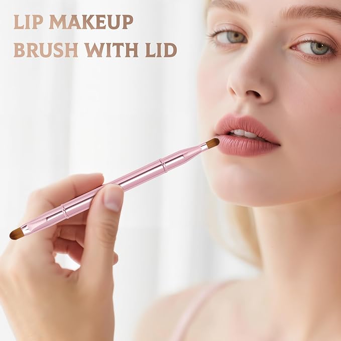 Unaone 2 Pack Lip Brush for Lipstick, Dual-Ended Lip Makeup Brush with Lid, Lipstick Brush for Lip Gloss-VivaGrace Women