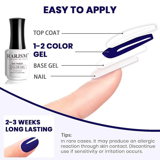 RARJSM Dark Navy Blue Gel Nail Polish, 15ML Royal Blue Nail Polish, Soak Off LED UV Lamp Gel Polish Lacquer for Starter Home DIY & Salon Nail Art Manicure