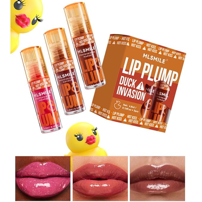Hydrating Plumping Lip Oil Set, Natural Lip Gloss Plumper with Ginger, Transparent Moisturizing Lip Balm, Tinted Lip Plumper Gloss Make Lips Fuller, Vegan Lip Makeup (Set B, 3Pieces)-VivaGrace Women