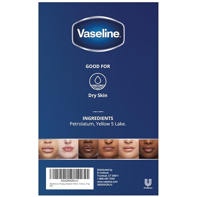 Vaseline Lip Therapy Original – Mini Vaseline Lip Balm, Hydrating Petroleum Jelly, Clear Lip Gloss, Travel-Size, 0.25 Oz Ea (Pack of 6)-VivaGrace Women