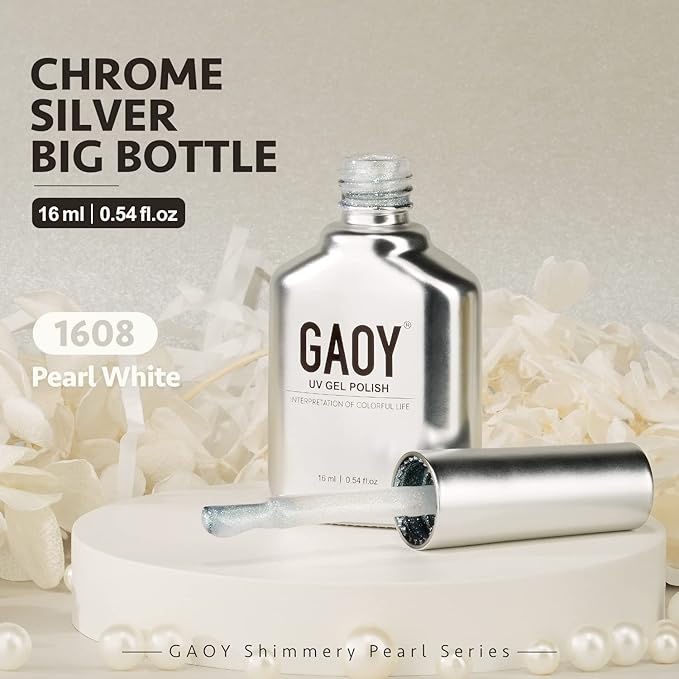 GAOY Shimmer Gel Nail Polish, 16ml Translucent Jelly Glitter Gel Polish, Soak Off UV Gel for Nail Art DIY at Home, 1608 Pearl White