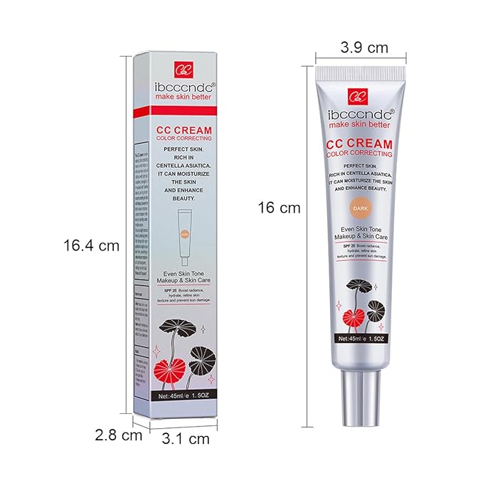 Color Correcting CC Cream with SPF 25,Full-Coverage Foundation,Hydrating Serum,Refine Skin Texture, Avoid Sun Damage (Dark, 45 ml)-VivaGrace Women
