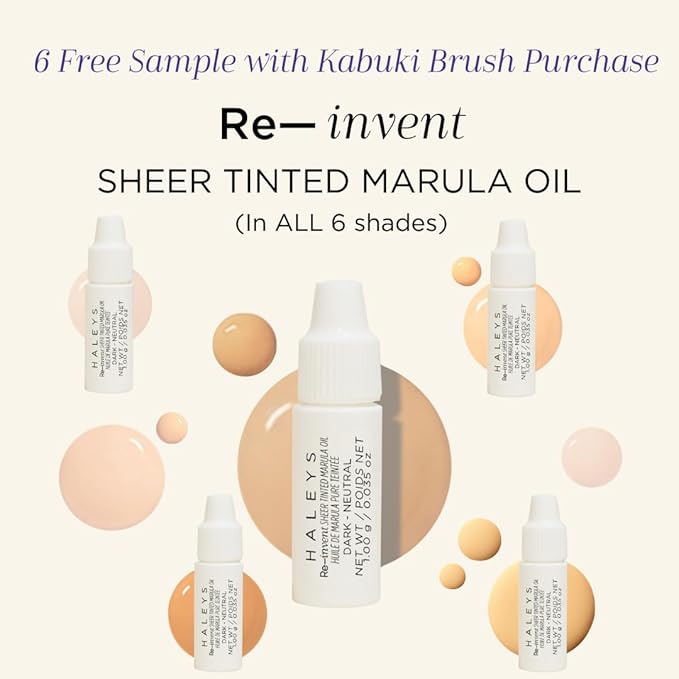 HALEYS Kabuki Makeup Brush + GWP Skin Tint Mini, VEGAN+CRUELTY-FREE, Sustainable Wood, Vegan Bristles for Airbrushed Finish, For Creams, Liquids, Powder, Streak-free, Perfect Blending, Buffs, Blurs-VivaGrace Women