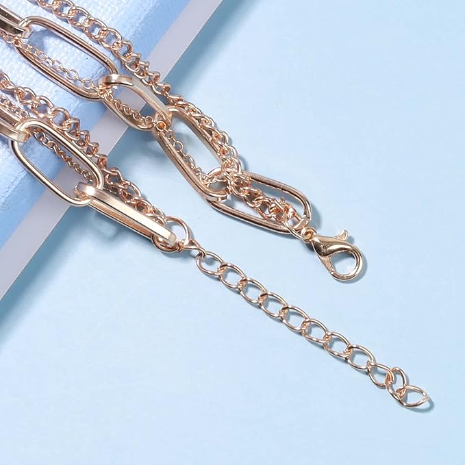 Punk Layered Heart Choker Necklace Gold Lock Pendant Necklace Chunky Paper Clip Chain Necklace Vintage Statement Necklace Chain Jewelry for Women and Girls Gift-VivaGrace Women