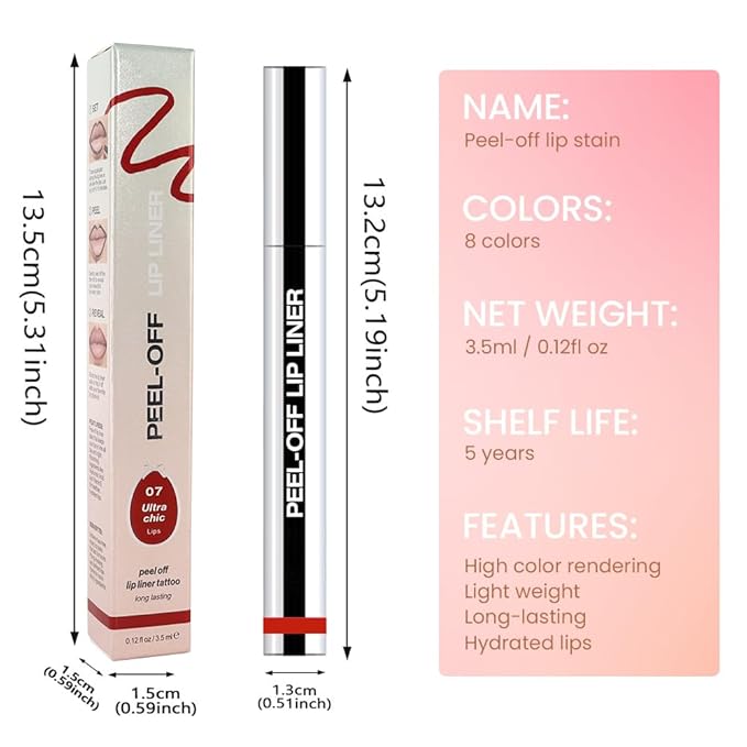 Matte Liquid Lip Stain Peel Off Lip liner Tattoo, Orange Red Matte Peel Off Lip Stain, Long Lasting Waterproof Lipstick Lip Gloss Stain, Transfer-proof for All Skin Types, 0.12 fl oz 07#-VivaGrace Women