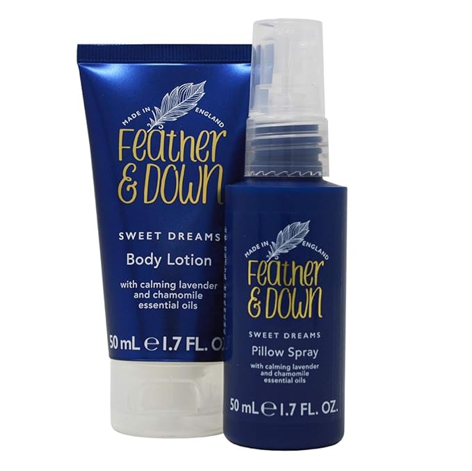 Feather & Down Straight to Sleep Gift Set: 50ml Pillow Spray & 50ml Body Lotion, The Perfect Sleep Duo, Infused with Lavender & Chamomile Essential Oils, Vegan & Cruelty Free-VivaGrace Women
