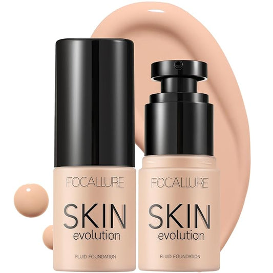FOCALLURE 2 Pcs Liquid Foundation, Skin Evolution Foundation + Concealer, Full Coverage Foundation Makeup, Durable, Waterproof, Oil-Control, Hides Wrinkles & Lines, Porcelain-VivaGrace Women