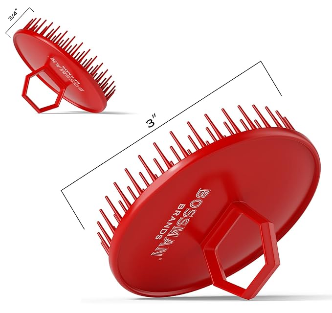 Bossman Scalp Massager & Shampoo Brush (3-inch, Red) – Head Scrubber, Beard Exfoliator & Dandruff Control for Hair & with Firm Bristles-VivaGrace Women