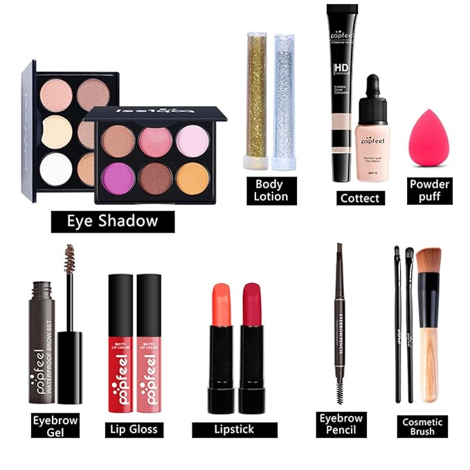 All-in-one Makeup Set Holiday Gift | Full Makeup Kit for Women Essential Starter Bundle Include Eyeshadow Palette Lipstick Blush Cream Concealer Face Powder Eyeliner Mascara Lipgloss Brush-VivaGrace Women