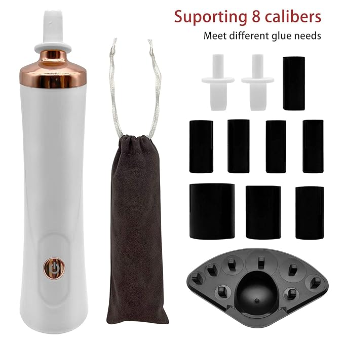 Nail Lacquer Shaker, Nail Polish Mixer, Portable Electric Eyelash Glue Shaker with 2 Connectors and 8 Sizes of Caliber Liquid Evenly Mixer for Eyelash Extension Lash Glue Ink (White)