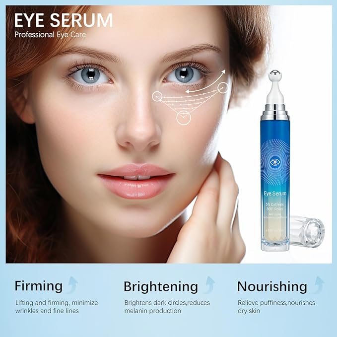Eye Serum with Roller ball, 15 ML Eye Cream for Dark Circles and Puffiness, Anti-Aging Under Eye Roller Cream Reduce Wrinkles and fine lines-VivaGrace Women