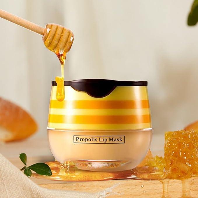 4 Pcs Bee Lip Balm Lip Mask Honey Pot, Honey & Strawberry Lip Mask Propolis Moisturizing Lip Balm Hydrating Prevention Dry and Cracked Lip Scrubs Exfoliator,Reduces Lip Lines.-VivaGrace Women