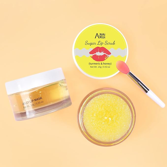 ANAIRUI Lip Therapy Set - Lip Care Kit - Includes Sugar Lip Scrub & Jelly Lip Sleep Mask, Lips Balm & Moisturizer, Dark Lip Care, Moisturizing for Fuller, Softer Lips (Turmeric & Honey)-VivaGrace Women