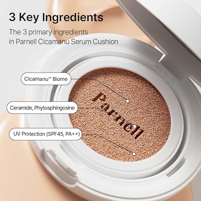 Parnell Cicamanu Serum Cushion - Moisturizing Foundation for Soothing, Coverage, Glass Skin and Lightweight for Sensitive and Dry Skin Pearl Skin (0.52 Fl Oz) (#24 Sand Beige)-VivaGrace Women