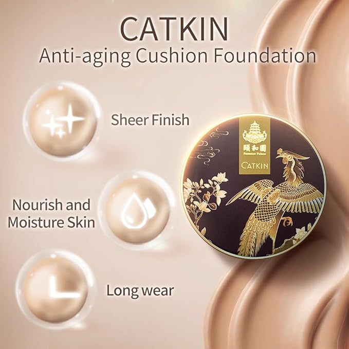 Catkin Phoenix Cushion Foundation Buildable Coverage Anti-Aging Serum Makeup, Sheer Satin Finish, Refill Included, Light Beige 0.46 Oz x 2, C02 IVORY-VivaGrace Women