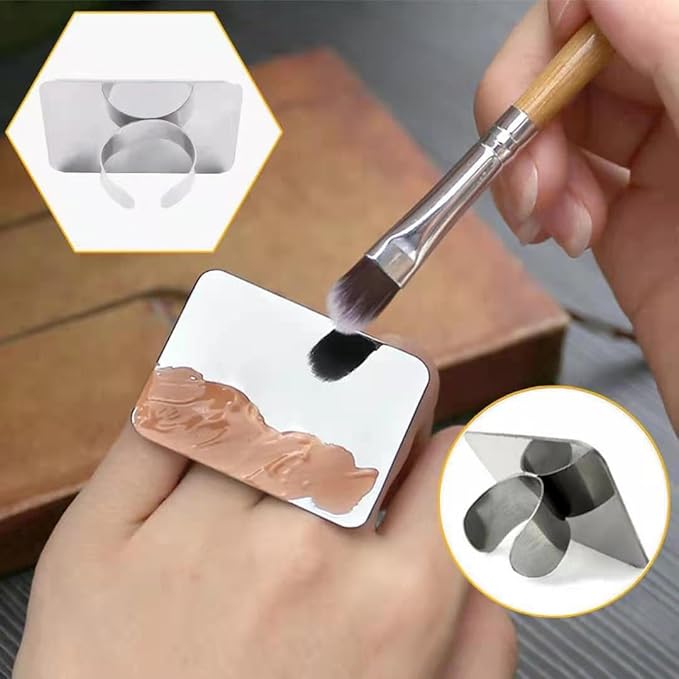 Makeup Spatula Set Stainless Steel, Make Up Tools Mini Mixing Tray with Finger Ring, Makeup Paint Palette, Pack of 2-VivaGrace Women