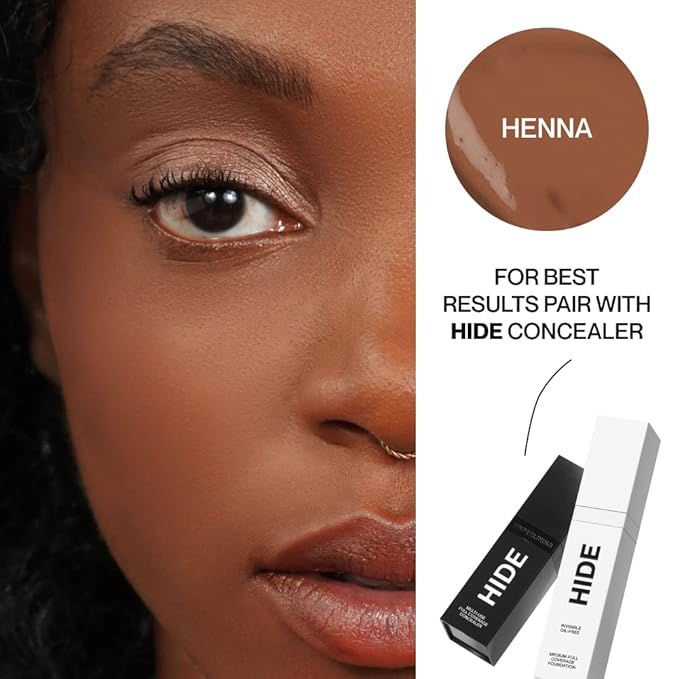 HIDE PREMIUM Liquid Foundation, SEE SHADE FINDER Below For Perfect Match, Multi-Use Waterproof Foundation, Medium/Full Coverage Foundation, Oil Free – We Have a Shade For All Skin Types, 1 fl. Oz. (Henna).-VivaGrace Women