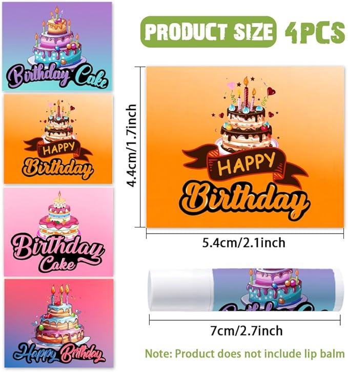 OLYCRAFT 100Pcs 4 Styles Lipstick Tag Stickers Birthday Cake Lip Balm Label Sticker 2.1x1.7 inch Self Adhesive Lipstick Labels with Happy Birthday for Lip Balm Container Tubes Wrapping Decorations-VivaGrace Women