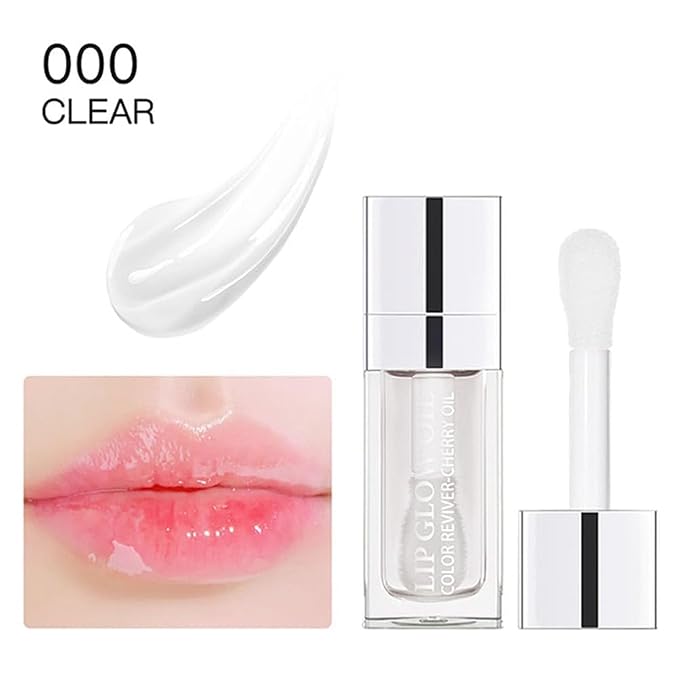 Hydrating Lip Glow Oil, Lip Oil Gloss Transparent Toot Tinted Nourishing Long Lasting Repairing Lightening Lip Lines (CLEAR) 0.2 OZ-VivaGrace Women