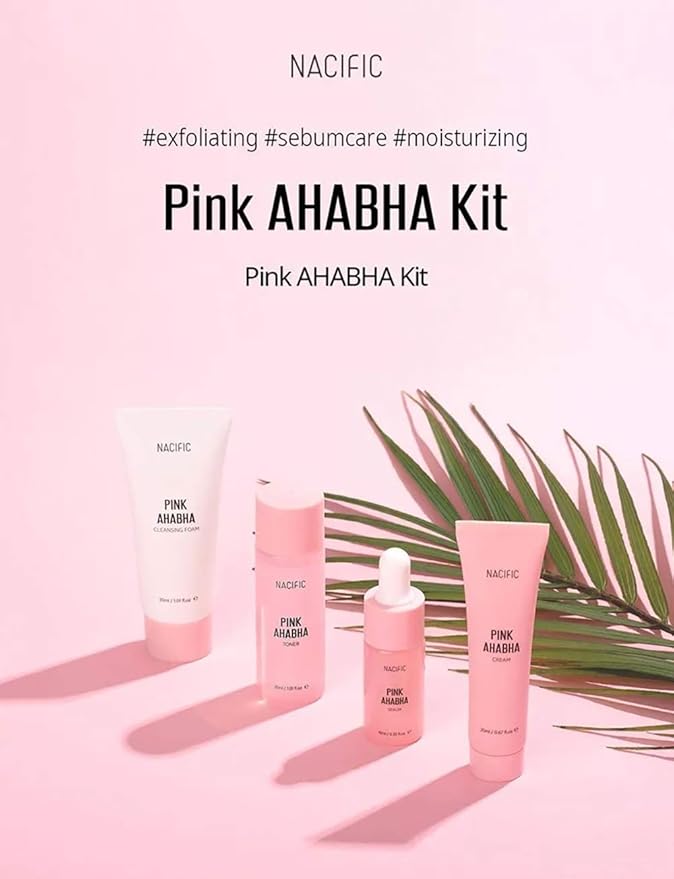 Nacific Pink AHA BHA Kit (Cleansing Foam, Toner, Serum, Cream) Travel Size Skin Care Set-VivaGrace Women