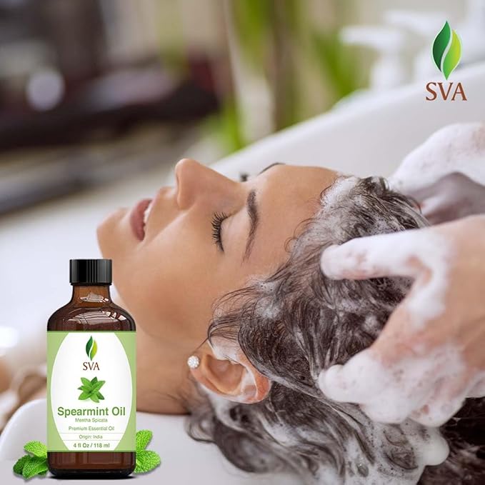 SVA Spearmint Essential Oil – 4 Fl Oz – 100% Natural Spearmint Oil - for Diffuser, Hair Care, Face, Skin Care, Aromatherapy, Scalp and Body Massage, Soap and Candle Making – with Dropper-VivaGrace Women