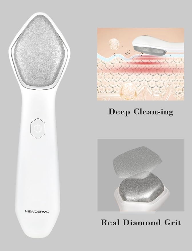 NEWDERMO Microdermabrasion Machine Pro, Large Diamond Electric Microdermabrasion Wand Tool With 3 Levels Frequency for Face Body Exfoliate Skin Care(White)-VivaGrace Women