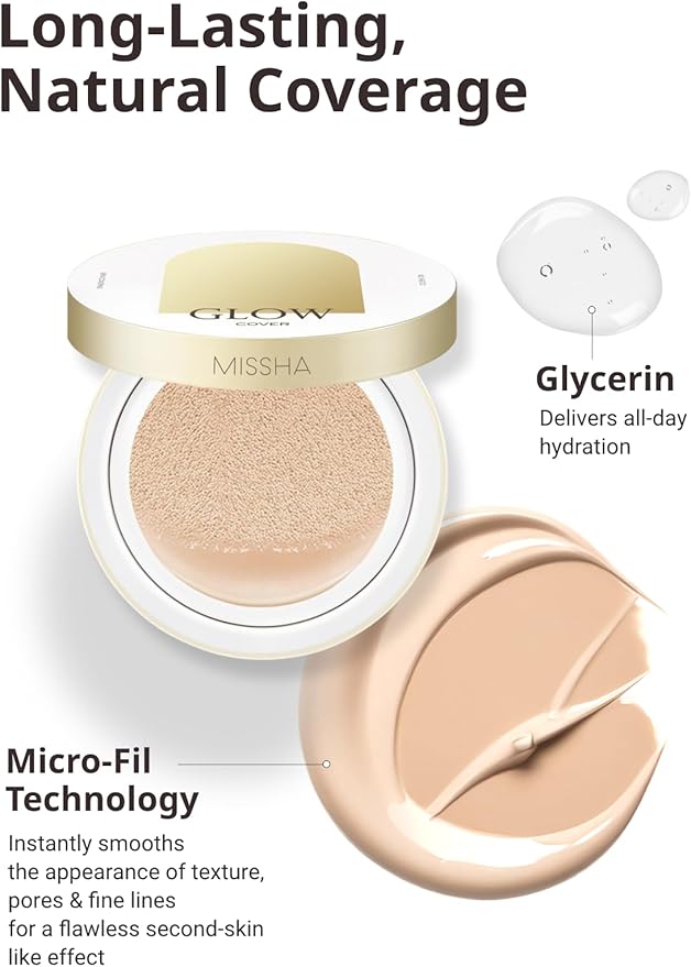 MISSHA Glow Cushion No.21 Light Beige for Bright Skin Radiant & Moisturizing Skin with Buildable Coverage-VivaGrace Women