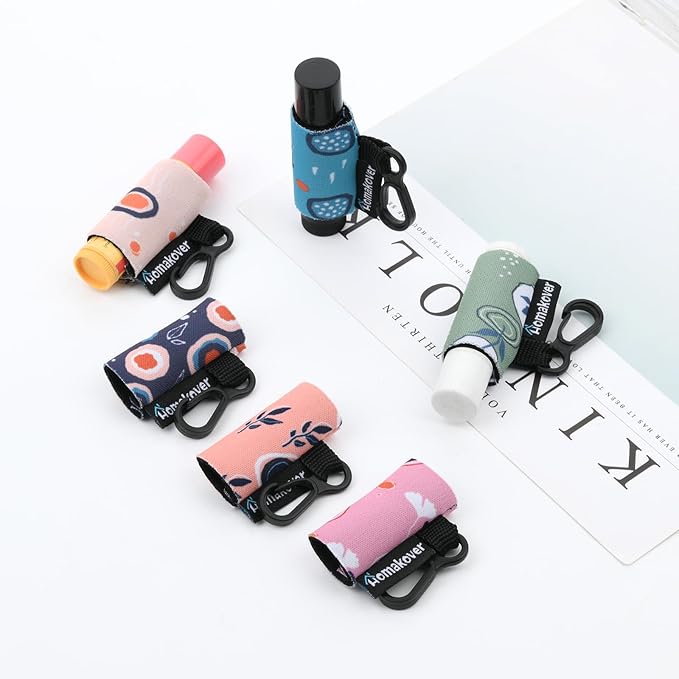 6 Pack Compact Clip-On Chapstick Holder Premium Release Clip Neoprene Sleeve Lip Balm with Clip Fits Most Standard Lip Balm (Colored Whale)-VivaGrace Women